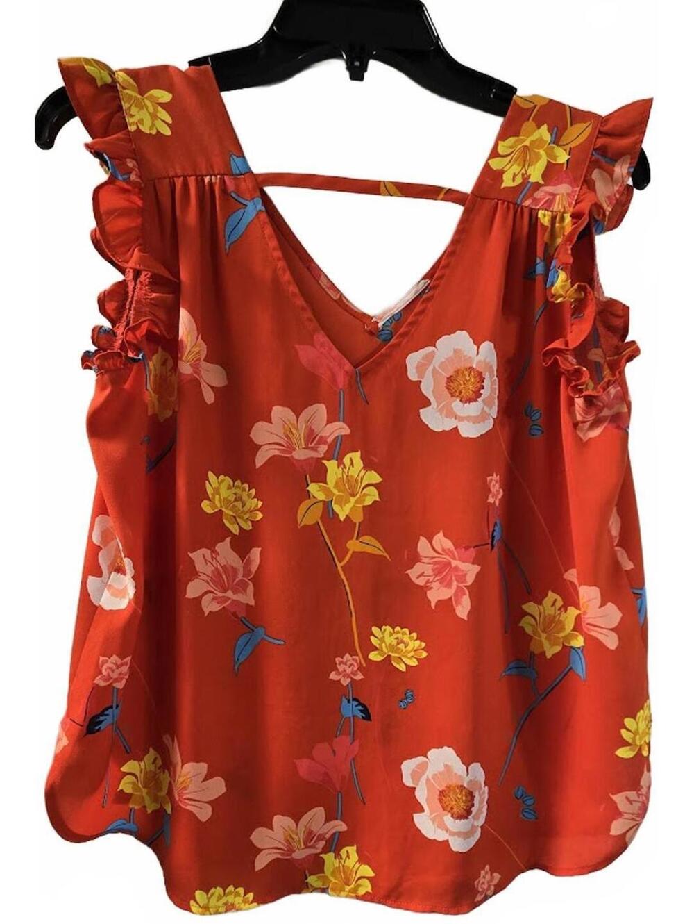 LOFT Women's Floral Ruffle Sleeve V-Neck Blouse Size XS